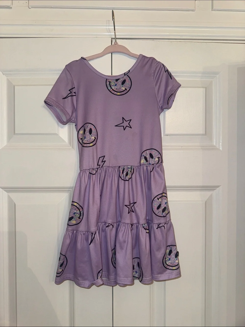 Pixielane Girls' Lavender Smiley Tiered Dress